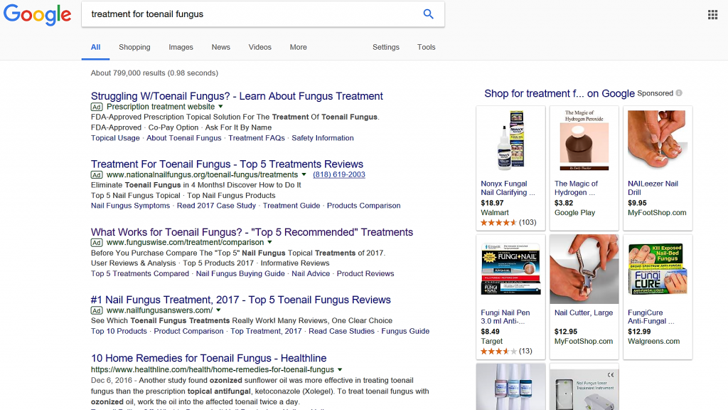 Picture of Google Search Results for Treatment of Toenail Fungus