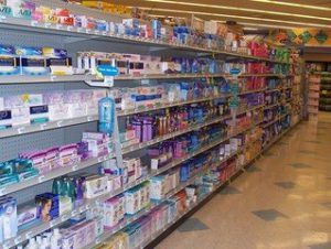 Picture of over the counter products on store shelf for treatment of toenail fungus